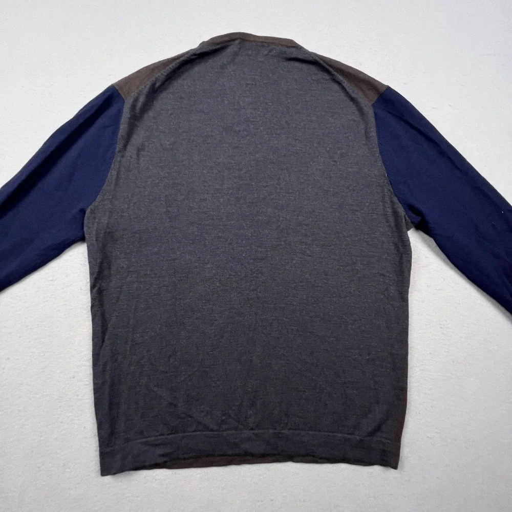 Saks Fifth Avenue Sweater Mens XL Brown Merino Wool Colorblock Crewneck Pullover